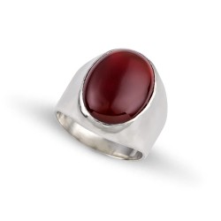 Ανδρικό δαχτυλίδι από μασίφ ασήμι 925 με καπουσόν οβάλ πέτρα κορνεόλη