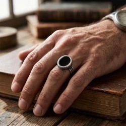 Ανδρικό δαχτυλίδι σφεντόνα από μασίφ ασήμι 925 με όνυχα πέτρα - Κωδικός SR103