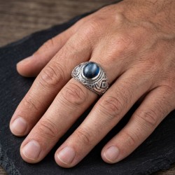 Ανδρικό δαχτυλίδι από μασίφ ασήμι 925 με London blue topaz