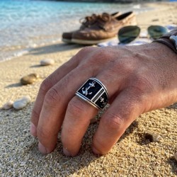 Ναυτικό ανδρικό δαχτυλίδι από μασίφ ασήμι 925 με άγκυρες