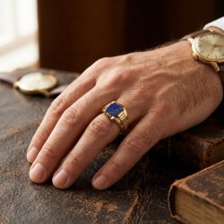 Σεβαλιέ δαχτυλίδι από μασίφ ασήμι 925 με πέτρα λάπις λάζουλι και ντουμπλέ επιχρύσωμα