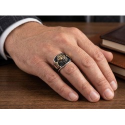  Ανδρικό δαχτυλίδι από μασίφ ασήμι 925  - Κεφαλή Λέοντα