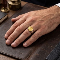 Ανδρικό  δαχτυλίδι από μασίφ ασήμι 925 με επίχρυση κεφαλή Μεγάλου Αλέξανδρου 