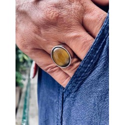 Ανδρικό κλασικό δαχτυλίδι από ασήμι 925 με μάτι της τίγρης - Σχήμα πέτρας οβάλ