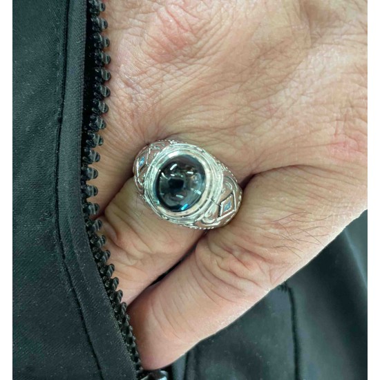 Ανδρικό δαχτυλίδι από μασίφ ασήμι 925 με London blue topaz
