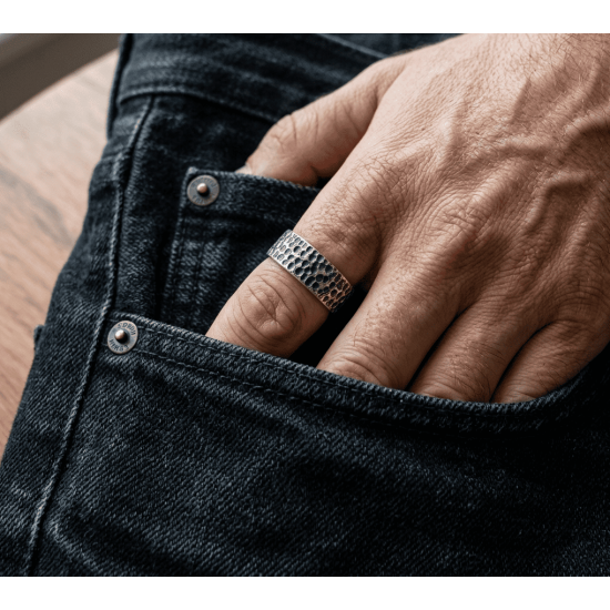 Δαχτυλίδι βέρα από ασήμι 925 σφυρήλατη με οξείδωση φάρδος 8mm