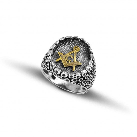 Αντρικό δαχτυλίδι από μασίφ ασήμι 925 με γνώμονα και διαβήτη