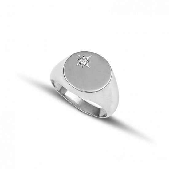 Ανδρικό στρογγυλό δαχτυλίδι από μασίφ ασήμι 925 και μπριγιάν