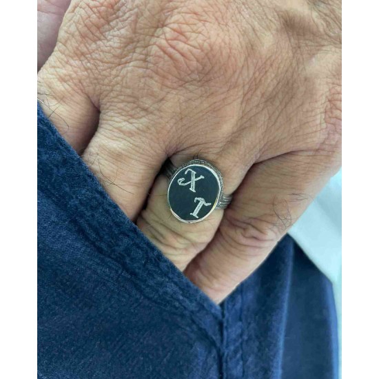 Ανδρικό δαχτυλίδι από μασίφ ασήμι 925 με αρχαικό ελληνικό σχέδιο 