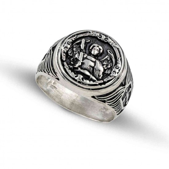 Ανδρικό δαχτυλίδι από μασίφ ασήμι 925 με τον Αρχάγγελο Μιχαήλ 