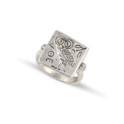Ανδρικό δαχτυλίδι από μασίφ ασήμι 925 με παράσταση κουκουβάγιας