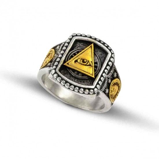 Ανδρικό δαχτυλίδι από μασίφ ασήμι 925 με Παντεπόπτη οφθαλμό