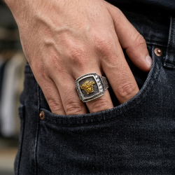 Μέδουσα - Ανδρικό δαχτυλίδι από ασήμι 925 με πέτρες ζιργκόν