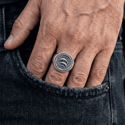 Ανδρικό δαχτυλίδι από μασίφ ασήμι 925 με δελφίνια