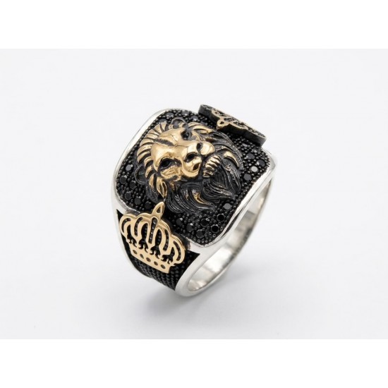  Ανδρικό δαχτυλίδι από μασίφ ασήμι 925  - Κεφαλή Λέοντα