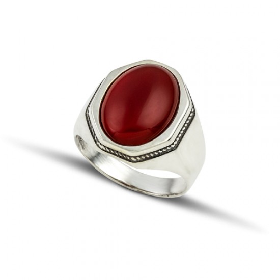 Ανδρικό δαχτυλίδι από ασήμι 925 με πέτρα καπουσόν κορνεόλη - Κωδικός sr162