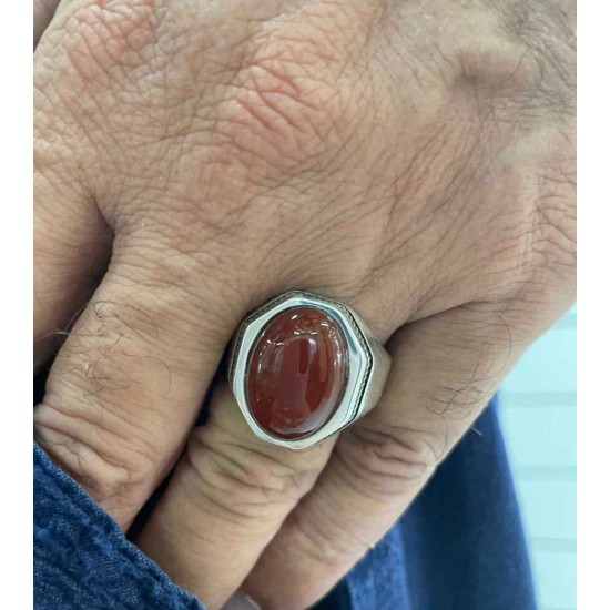 Ανδρικό δαχτυλίδι από ασήμι 925 με πέτρα καπουσόν κορνεόλη - Κωδικός sr162