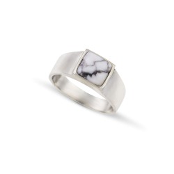 Ανδρικό σεβαλιέ δαχτυλίδι από ασήμι 925 με πέτρα λευκό χαολίτη