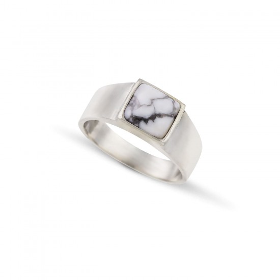 Ανδρικό σεβαλιέ δαχτυλίδι από ασήμι 925 με πέτρα λευκό χαολίτη