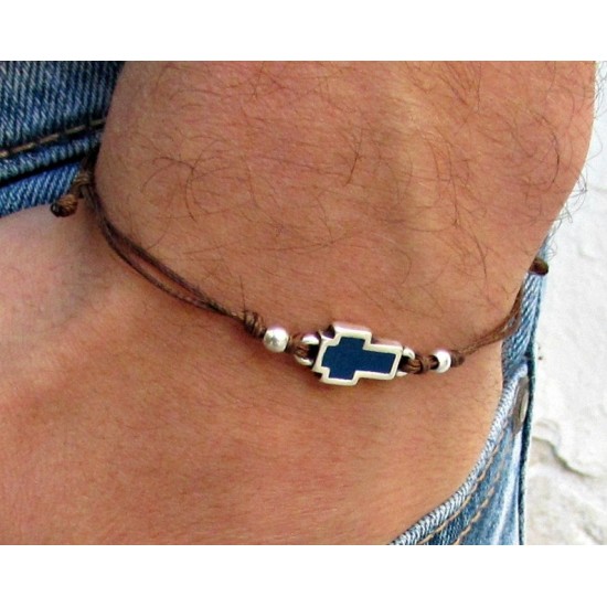 Βραχιόλι από δερμάτινο κορδόνι με μοτίφ μπλε σταυρό