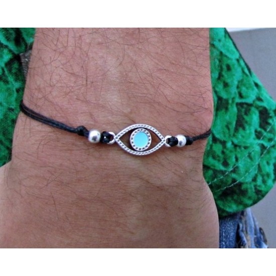 Βραχιόλι από κερωμένο κορδόνι με ματάκι