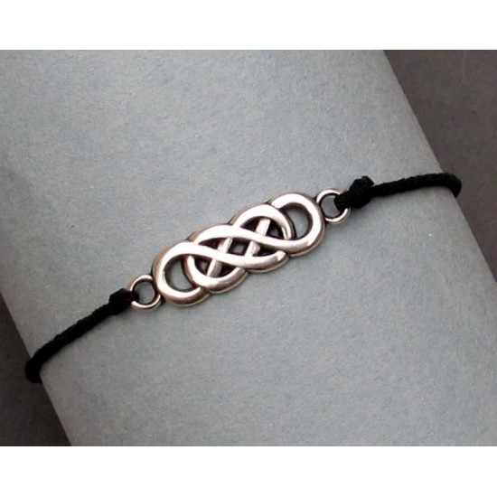 Tribal βραχιόλι από κερωμένο μετάξι και λευκό μέταλλο