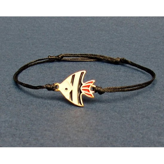 Τροπικό ψάρι βραχιόλι από κερωμένο μετάξι και λευκό μέταλλο