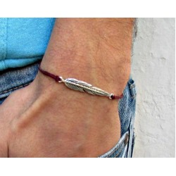 Φτερό βραχιόλι από βαμβακερό κορδόνι και λευκό μέταλλο