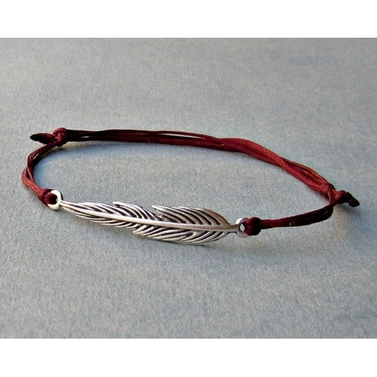 Φτερό βραχιόλι από βαμβακερό κορδόνι και λευκό μέταλλο