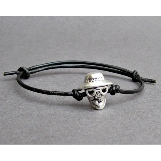 Smoking Skull, Ανδρικό βραχιόλι, Silver Skull Charm