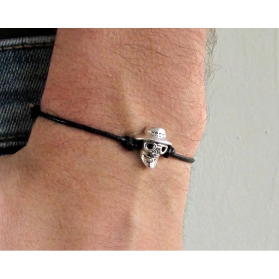 Smoking Skull, Ανδρικό βραχιόλι, Silver Skull Charm