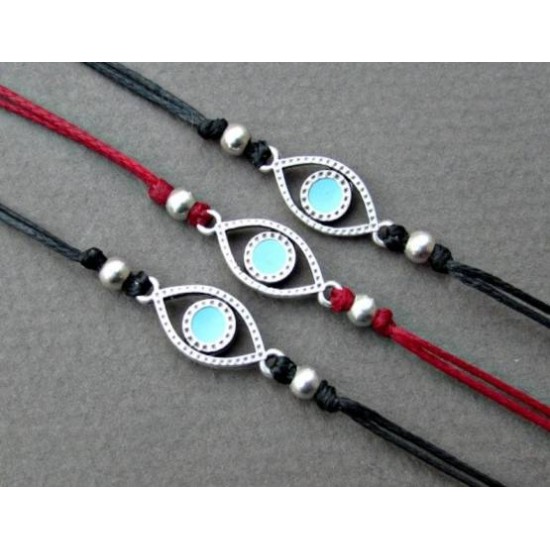 Βραχιόλι από κερωμένο κορδόνι με ματάκι