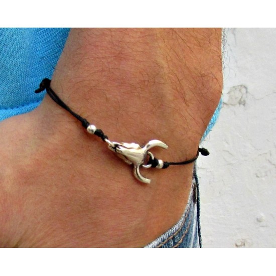 Κεφαλή ταύρου βραχιόλι από κερωμένο μετάξι και λευκό μέταλλο