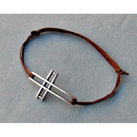 Σταυρός βραχιόλι από κερωμένο μετάξι και λευκό μέταλλο