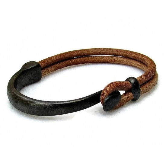 Δερμάτινο βραχιόλι χειροπέδα γάντζος μαύρο ρόδιο