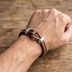 Unisex βραχιόλι με πλεχτό φυσικό ή μαύρο δέρμα