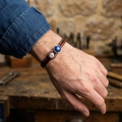 Lapis Lazuli, Gemstone Men's Leather Bracelet
