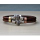 Αντρικό δερμάτινο βραχιόλι με μεταλλικές χάντρες - χρώμα κόκκινο καφέ