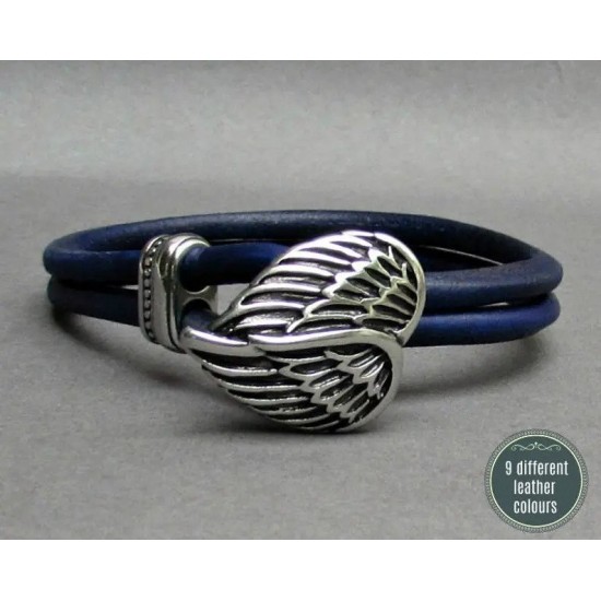 Φτερό αγγέλου ανδρικό βραχιόλι με μπλε δέρμα
