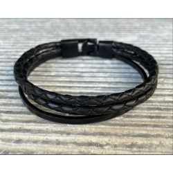 Ανδρικό βραχιόλι multistrand μαύρο δέρμα