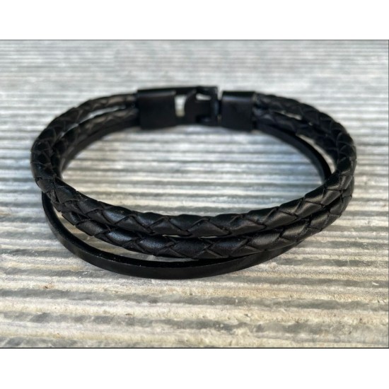 Ανδρικό βραχιόλι multistrand μαύρο δέρμα