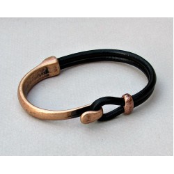 Leather Bracelet, Black Brown Leather Men's Bracelet, Antique Copper Oxidation