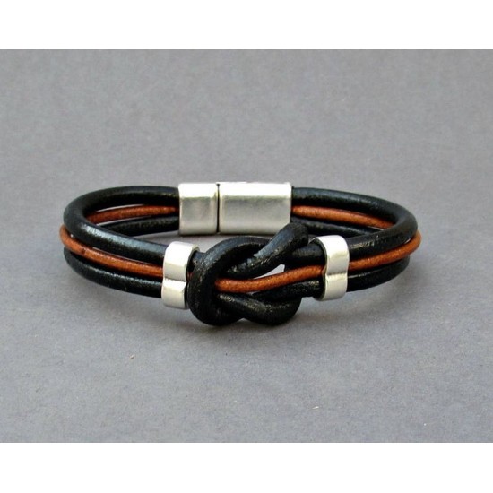 Ανδρικό δερμάτινο βραχιόλι με κόμπο ναυτικό