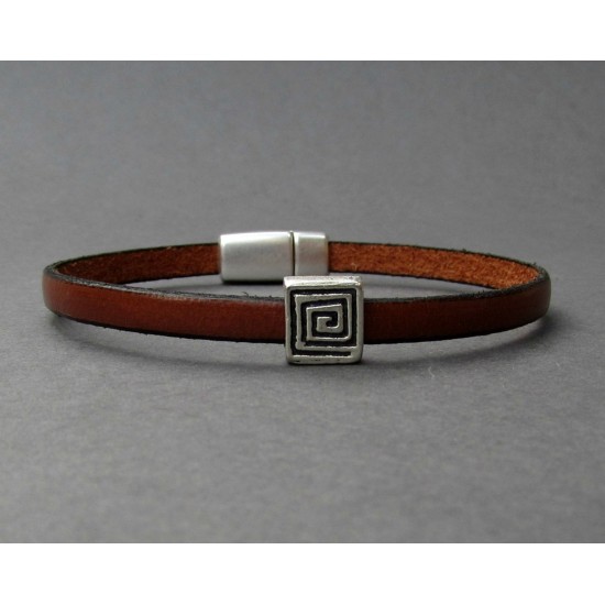 Ασημί μαίανδρος δερμάτινο βραχιόλι