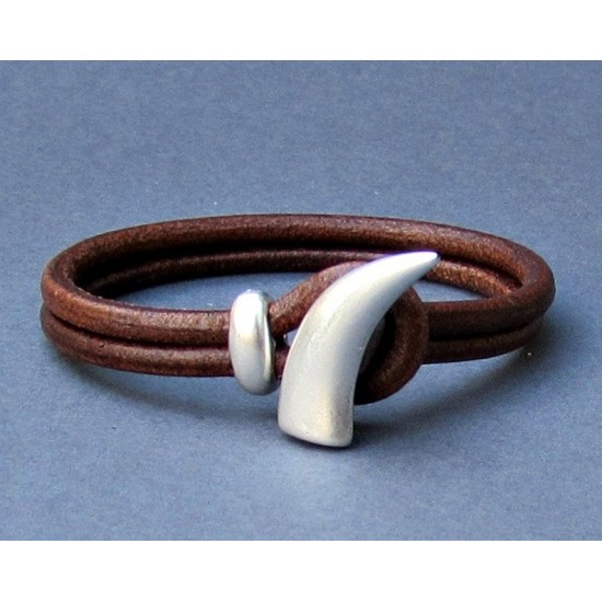 Ανδρικό δερμάτινο βραχιόλι δόντι του λύκου - Κόκκινο καφέ δέρμα