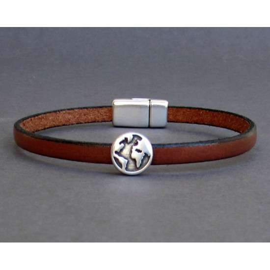 Αντρικό δερμάτινο βραχιόλι με μαγνήτη και μοτίφ χάρτης