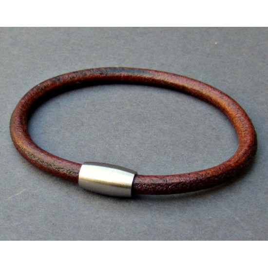 Αντρικό δερμάτινο βραχιόλι με στρογγυλό δέρμα 5mm