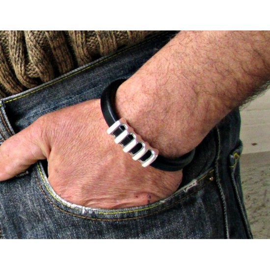 Ανδρικό βραχιόλι με δέρμα regalis και μοτίφ γεωμετρικό