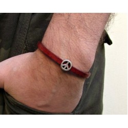 Αντρικό δερμάτινο βραχιόλι με σήμα ειρήνης