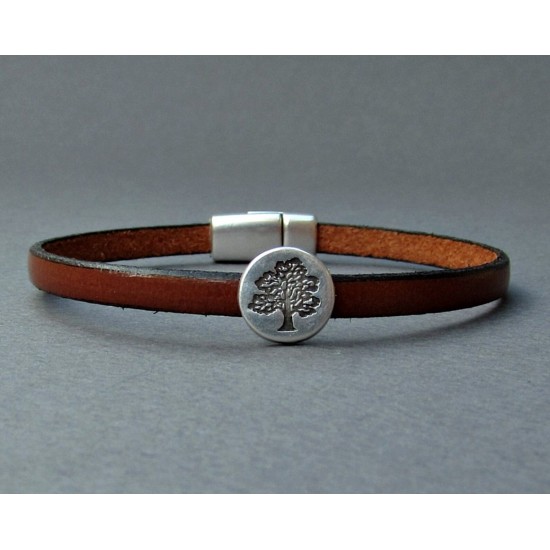 Ανδρικό δερμάτινο βραχιόλι με μαγνήτη και μοτίφ με δέντρο της ζωής